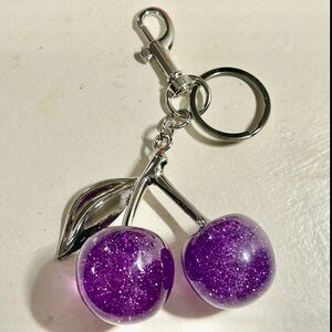 🍒NEW Cherry Bag Charm/ Keychain Sparkly Purple & Silver Cherries